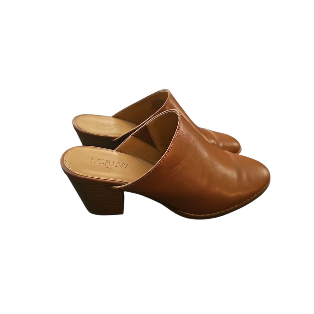 J. Crew brown leather heeled mules slip on sz 8 shoes - Picture 4 of 6